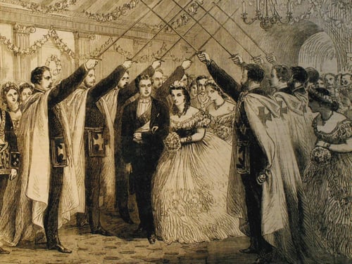 The Prince and Princess of Wales at the Commemoration Ball given by Apollo University Lodge in 1863